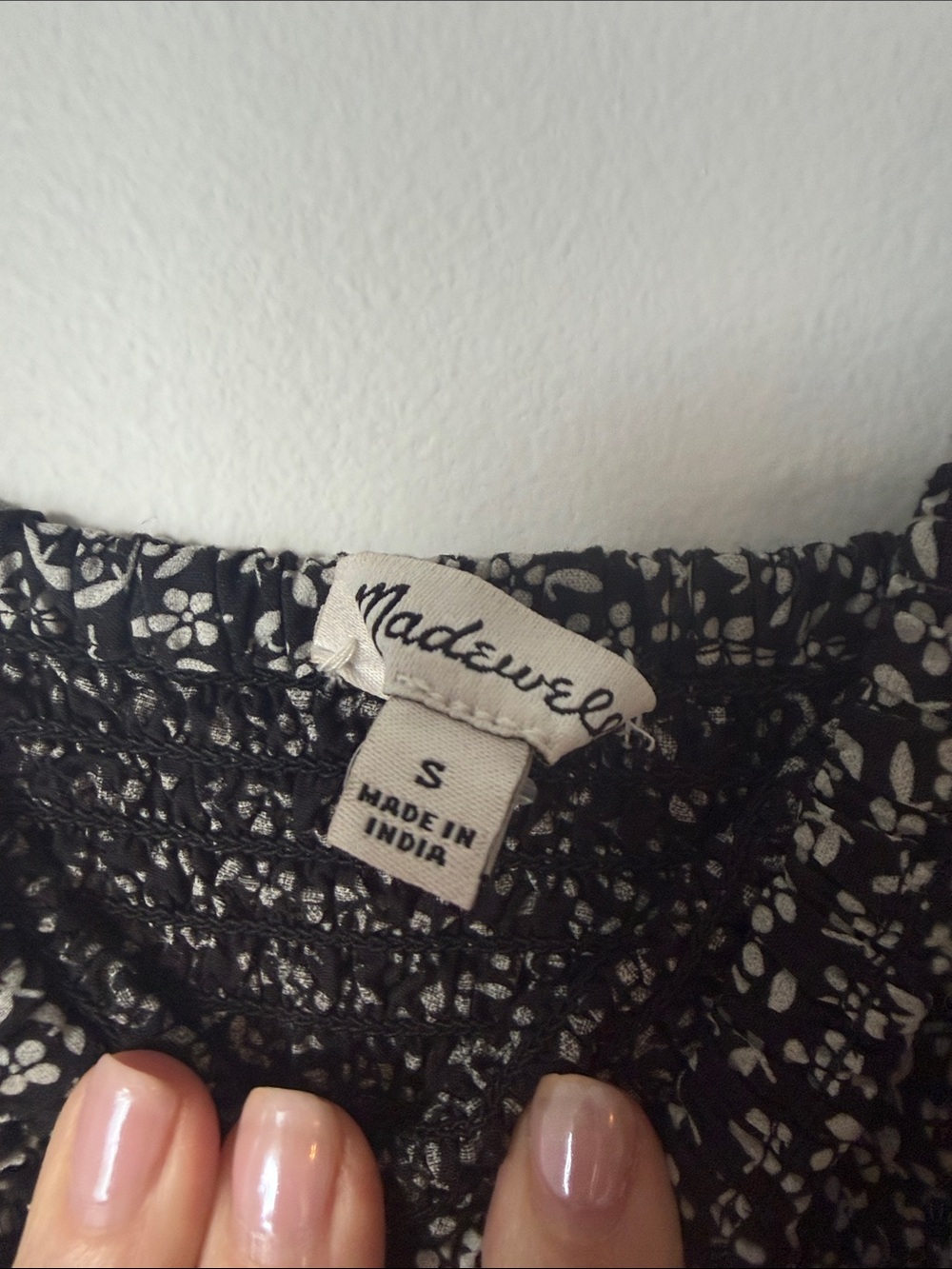 Madewell Black & White Ditsy Floral Smocked Wide-Leg Jumpsuit - Picture 2 of 6